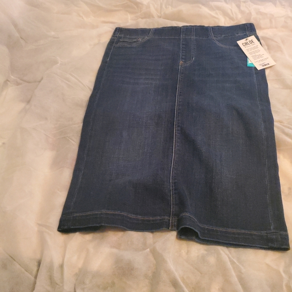 Liverpool pencil denim skirt midi length